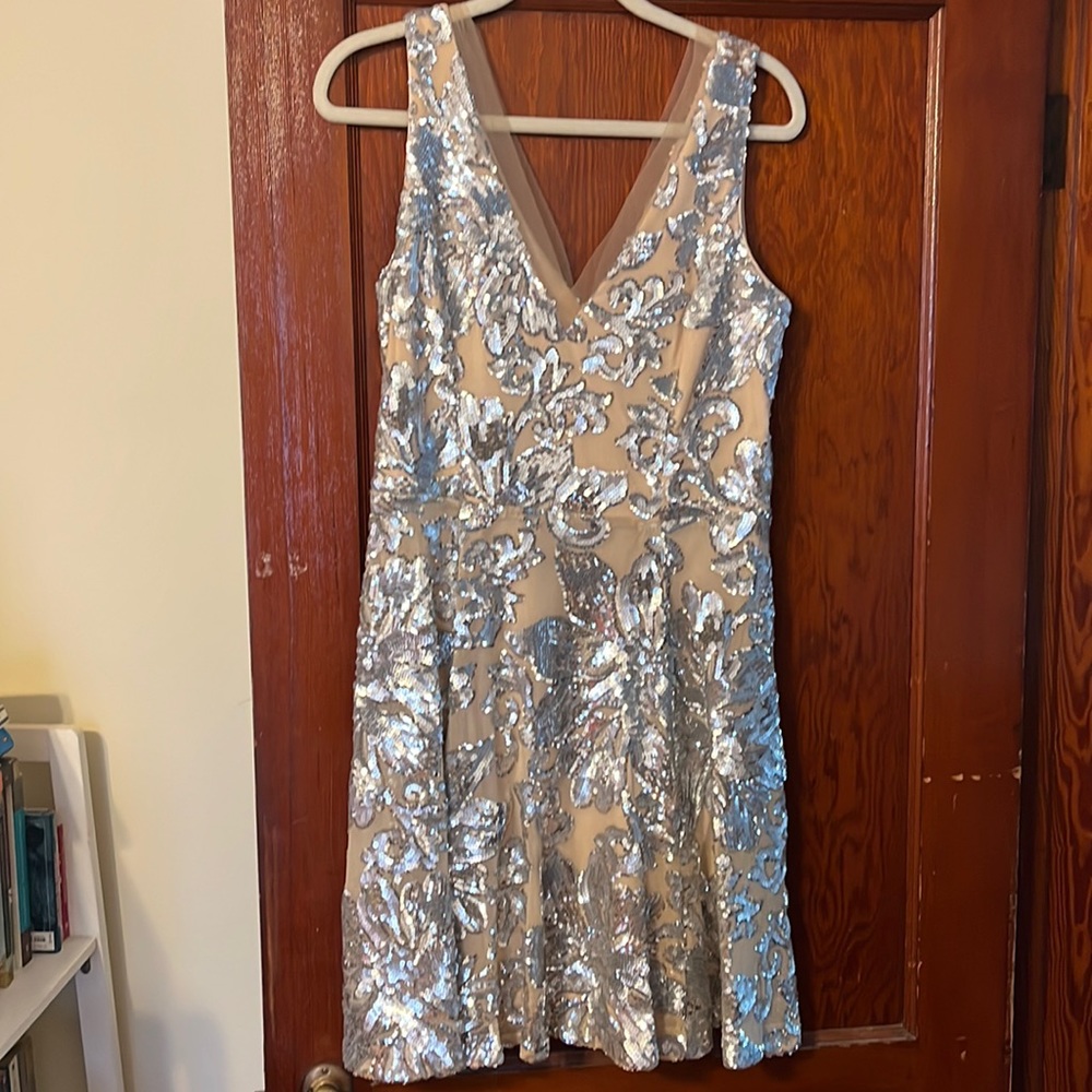 Badgley Mischka Silver Sequin Dress